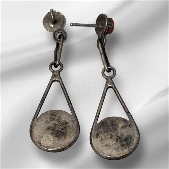 Vintage Zuni Sun Face Unsigned Dangle Sterling Earrings - Picture 3 of 5